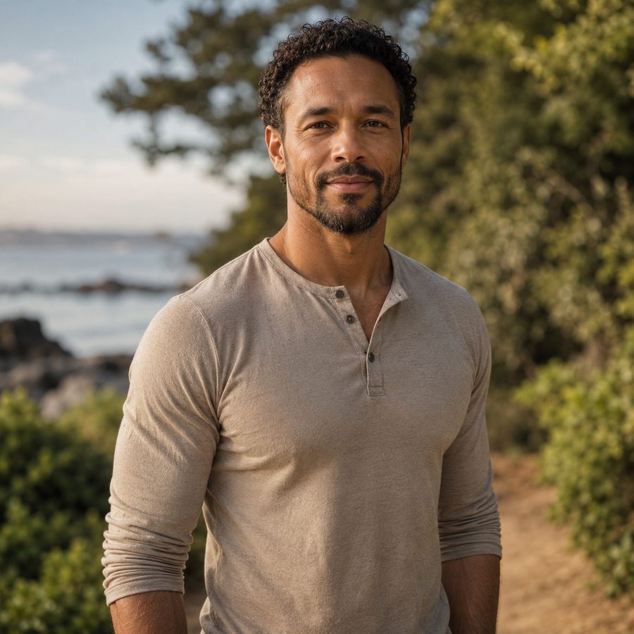 A man standing with calm, grounded confidence